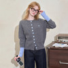 西遇撞色拼接刺绣针织衫女冬季温柔减龄宽松百搭圆领毛衣外套V3755281 商品缩略图0