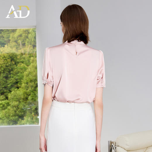 AD粉色衬衫女上衣收腰显瘦法式玫瑰半高领衬衣高端美容院工作服 商品图4