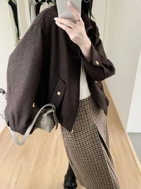 [特价]韩系简约气质百搭翻领休闲短款夹克外套2508008