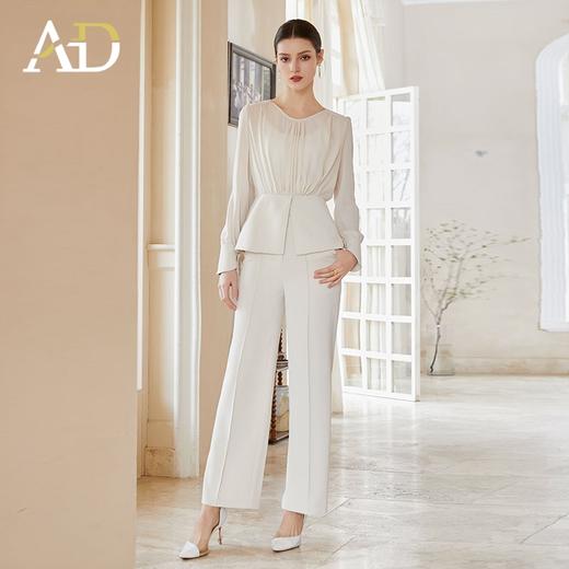 AD御姐范职场两件套衬衫女春夏新款米杏色微透视上衣阔腿西装裤子 商品图0