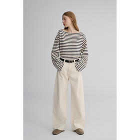 MAISON CECILE 全棉肌理感白色极简通勤分割立体松弛牛仔阔腿裤