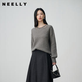 NEELLY纳俪商场同款冬季新款设计感休闲圆领毛衣女亲肤随性针织衫N25104A06608