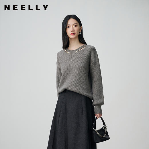 NEELLY纳俪商场同款冬季新款设计感休闲圆领毛衣女亲肤随性针织衫N25104A06608 商品图0
