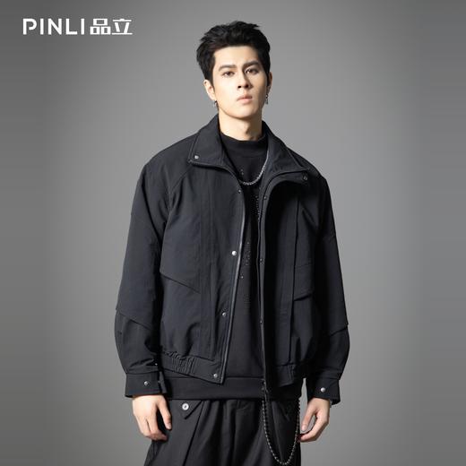 PINLI品立2025秋季新款男士宽松可翻高领纯色休闲梭织茄克外套潮GD253104148 商品图2