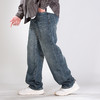 DRONKOO 2025 正常腰表袋剪破拼接复古洗水底磨毛中厚牛仔长裤 商品缩略图2