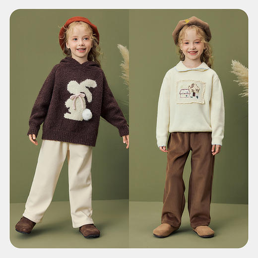 迷你巴拉女童儿童长裤亲肤保暖内里加绒萌趣微喇裤子2025冬季新款 商品图2