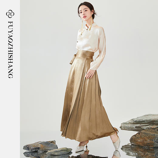 FUYAO扶摇 2025秋季新款汉服半身裙女新中式缎面马面裙轻国风长裙 商品图2