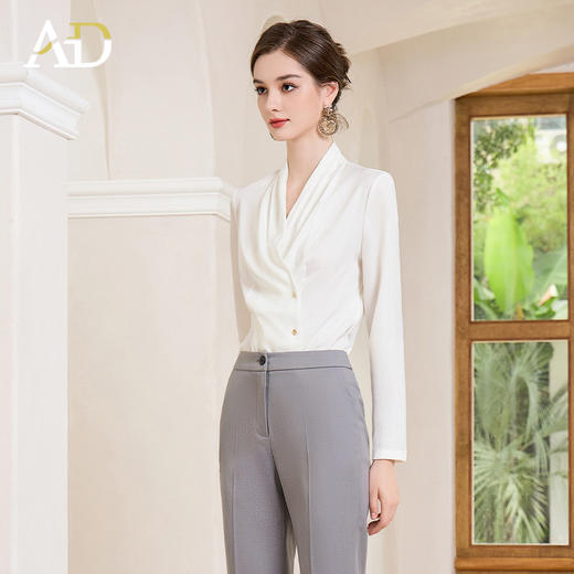 AD白色上衣轻熟法式小众衬衫职业装2023新款漂亮小衫纯色长袖衬衣 商品图3