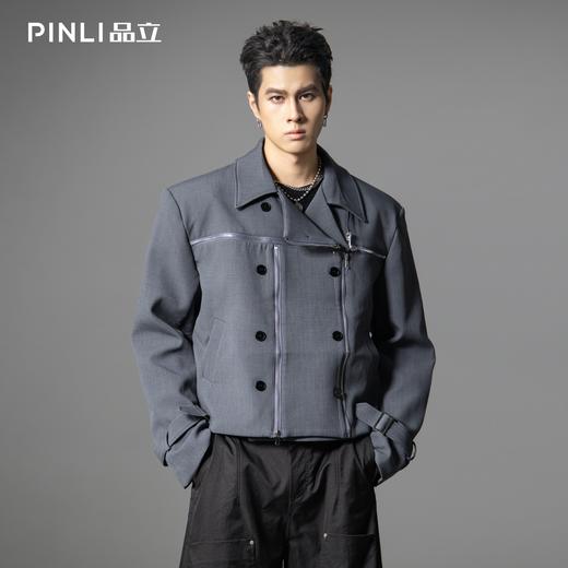PINLI品立2025秋季新款男士短款高街宽松翻领斜门襟梭织茄克外套GD253104153 商品图2
