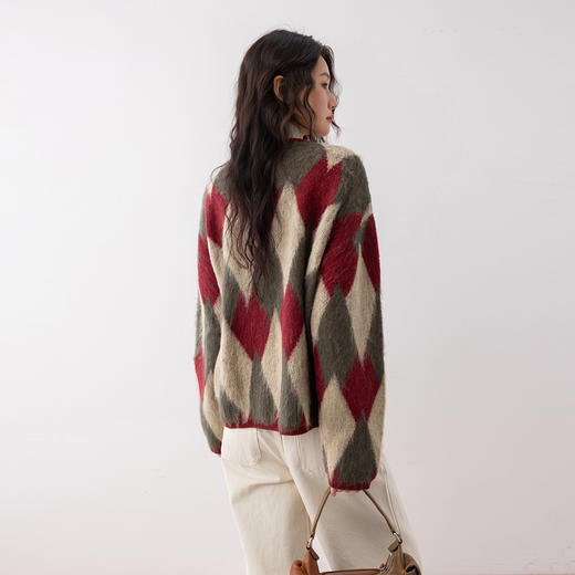 COCO ZONE 冬季慵懒风撞色V领单排扣针织开衫CC2D2888 商品图2