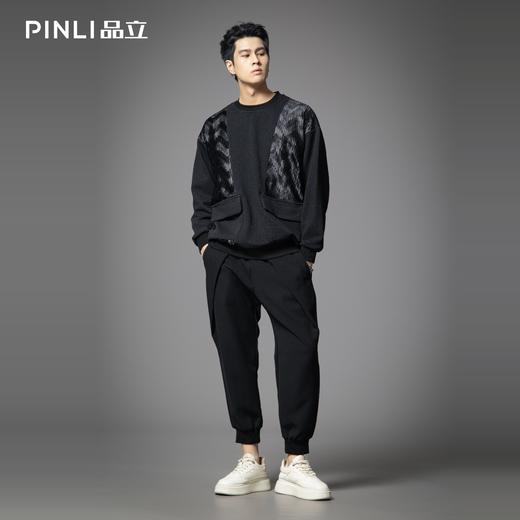 PINLI品立春季新款拼接贴袋圆领卫衣潮牌休闲宽松长袖上衣男B253109100 商品图1