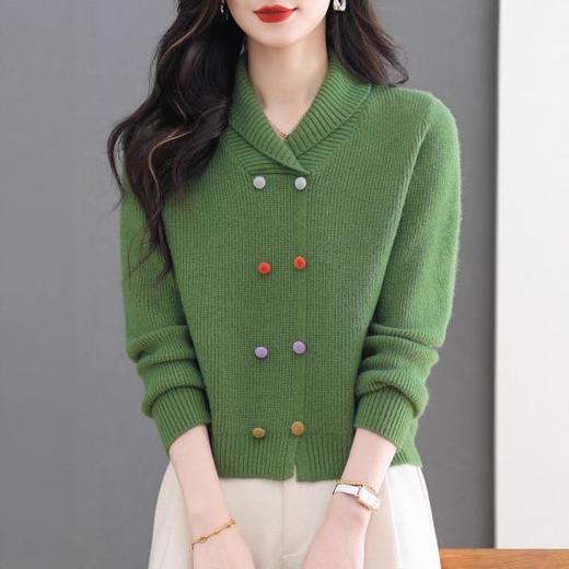 FQ86206 2025早秋新款翻领长袖针织衫宽松休闲上衣洋气外搭套头毛衣衫女 商品图1