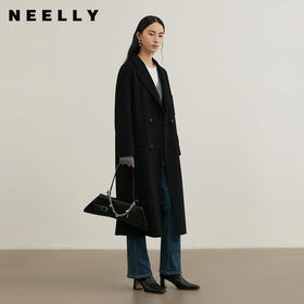 NEELLY纳俪商场同款冬新款绵羊毛长款气质简约大衣女随性慵懒外套N25114N04602