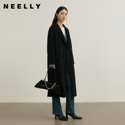 NEELLY纳俪商场同款冬新款绵羊毛长款气质简约大衣女随性慵懒外套N25114N04602 商品图0