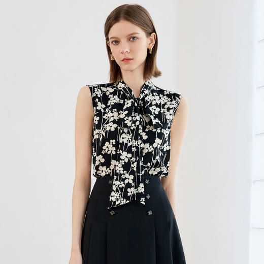 AD气质雪纺衬衣2025夏装新款女装时尚洋气撞色印花无袖套头衬衫 商品图1