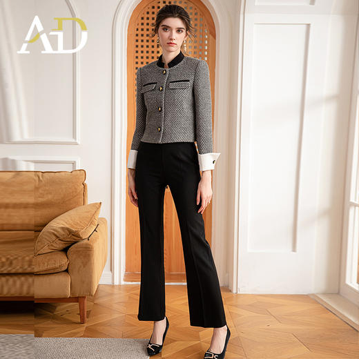 AD新中式西服女秋冬小香风短外套洋气格纹羊毛西装套装通勤女装 商品图2