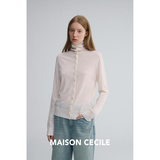 MAISON CECILE 两色|18针翻领/高领两穿软糯羊毛设计感针织开衫 商品图2