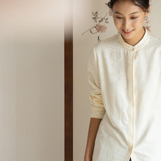 牧衣游原创重磅28姆米提花丝棉衬衫通勤简约百搭保暖衬衣 古尔 商品图0