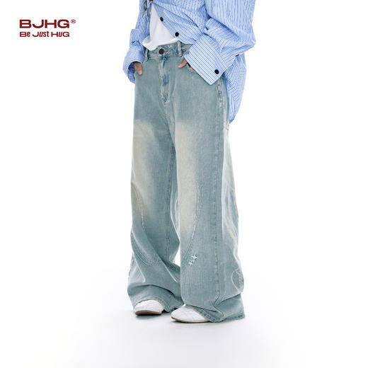 BJHG不计后果复古牛仔裤子男款秋季新款宽松美式直筒水洗休闲裤女 商品图3