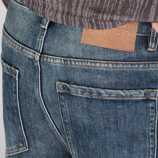 DRONKOO 2025 正常腰表袋剪破拼接复古洗水底磨毛中厚牛仔长裤 商品图4