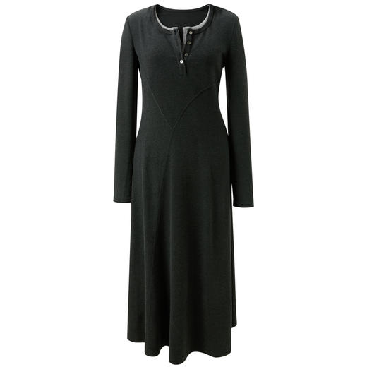 三彩2025冬季新款圆领假两件连衣裙收腰长裙休闲长袖A字裙简约M 商品图4