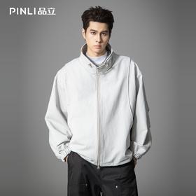 PINLI品立2025秋季新款男士宽松可翻高领纯色休闲梭织茄克外套潮GD253104150