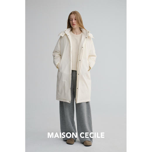 MAISON CECILE 90白鹅绒轻盈保暖厚实舒适过膝长款连帽羽绒服外套 商品图1