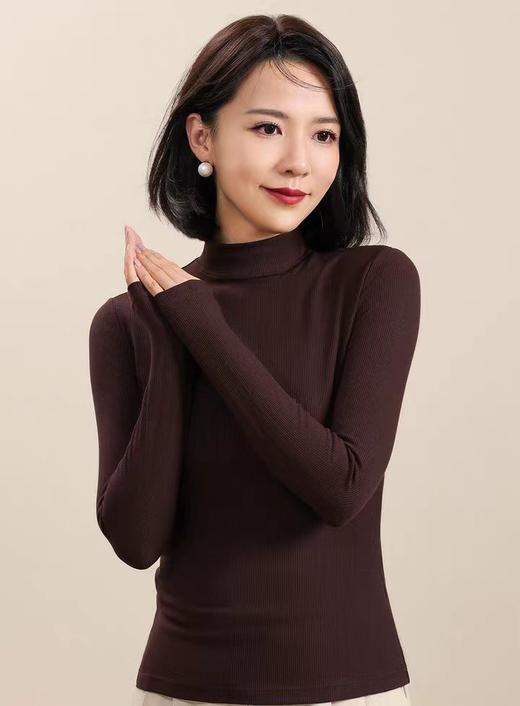 含桑蚕丝保暖发热磨毛螺纹半高领打底衫 商品图4