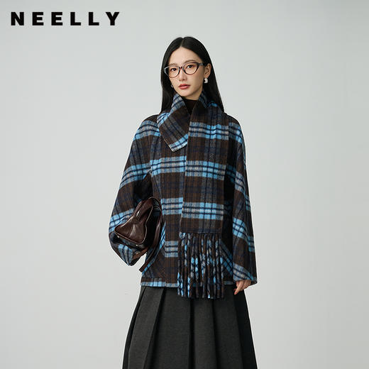 NEELLY纳俪商场同款冬季新款时尚格纹毛呢外套女设计感百搭大衣N25104N04406 商品图0