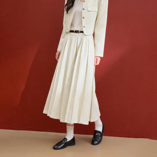 西遇千金小香风套装女冬季新款单排扣短外套高腰百褶裙两件套V3755286 商品图3