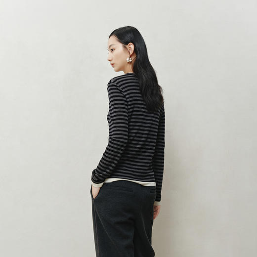 NEELLY纳俪商场同款冬季新款时尚假两件条纹针织衫女显瘦百搭上衣N25103T01065 商品图1