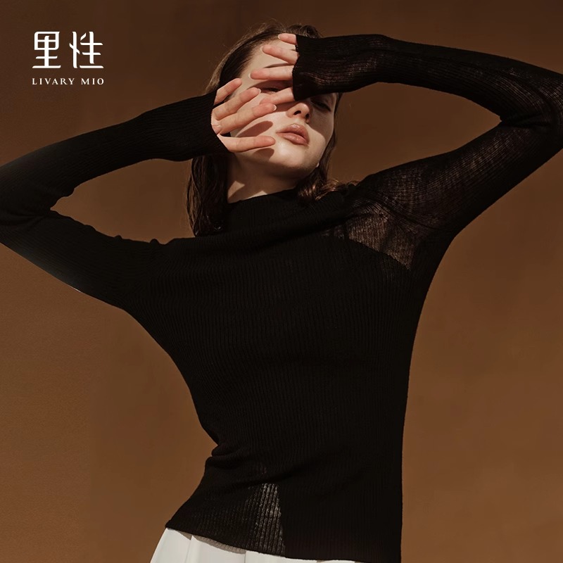 【明星同款】里性 LIVARY MIO 流光 绵羊毛打底衫半领性感微透套头女针织衫上衣