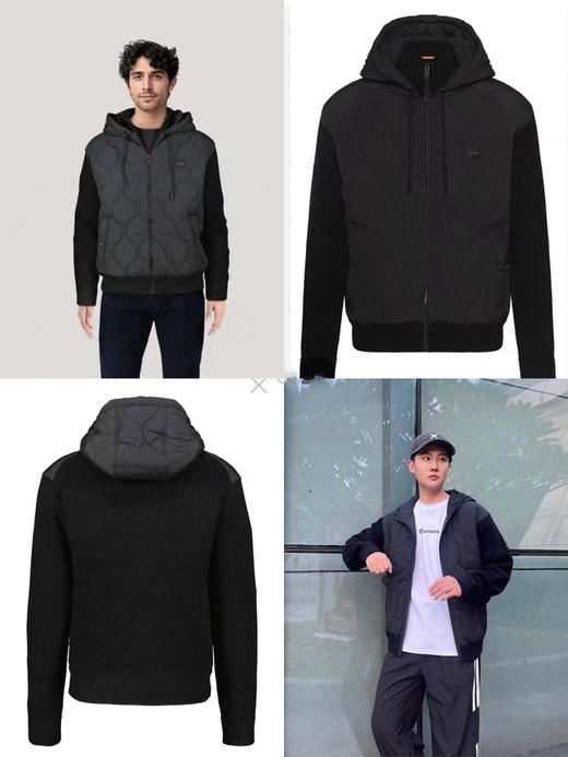 1030-6 纯圆正 限量无补 菱形格棉服 拼接针织长袖 减龄时髦 层次感 男士棉服外套 老朱穿L 商品图0