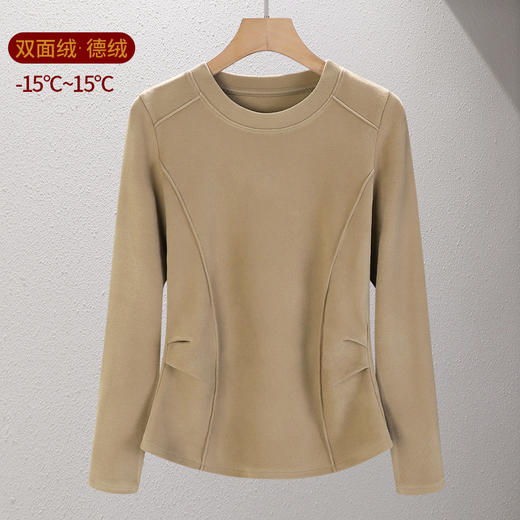 「自j」全新升级【铂金会员119/天猫159/差价40】(95349)洛诗琳圆领双面德绒打底衫2025冬季新款洋气显瘦保暖上衣女 商品图4