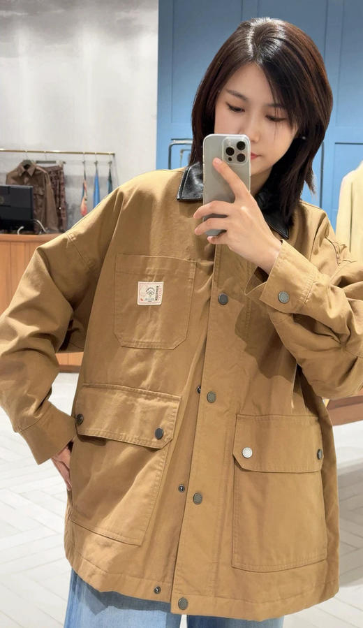 1029-6 纯圆正 极其少量 郑素敏 max 皮领帆布 重工廓形 大口袋工装棉服 商品图9