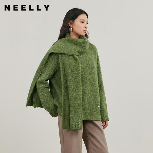 NEELLY纳俪商场同款冬新款围巾圆领软糯针织衫女宽松显瘦气质上衣N25114A04570 商品图0