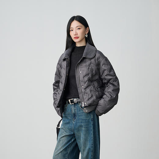 NEELLY纳俪商场同款冬季新款时尚短款廓形羽绒服女百搭小翻领外套N25104L06602 商品图1