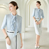 AD立体褶裥蓝色衬衫女士通勤职业装衬衣夏季薄款双面缎仿真丝上衣 商品缩略图2