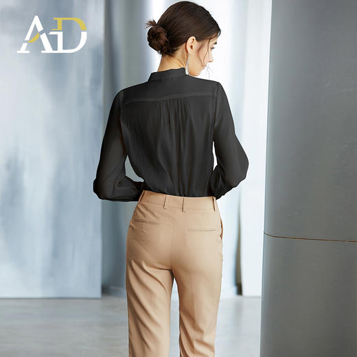 AD高级感黑色衬衫女蝴蝶结上衣春季长袖显瘦衬衣职场时尚通勤女装 商品图4