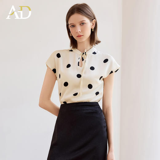 AD洋气减龄波点衬衫2025新款时尚短袖高级感新中式水滴领气质上衣 商品图2