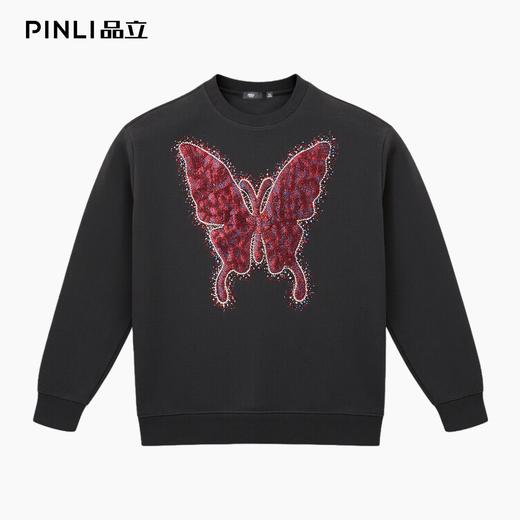 PINLI品立春季新款蝴蝶烫钻圆领卫衣美式潮牌宽松长袖男上衣BG251109002 商品图5