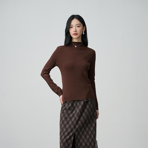 NEELLY纳俪商场同款冬新款优雅百搭显瘦针织衫女半高领亲肤打底衫N25104A06618 商品图3