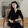 西子/温莎往事压褶丝绒贵气V领纽结连衣裙/CQYF0264 商品缩略图2