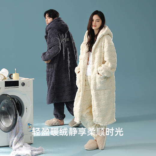 【提花贵妃绒】自然醒「半熟冬日」情侣睡衣冬季加厚长款睡袍套装休闲男女士加绒贵妃绒外穿家居服冬JLM 商品图5