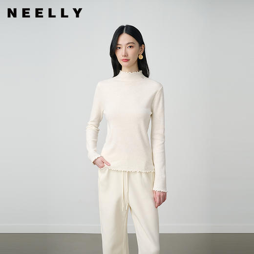 NEELLY纳俪秋冬新款气质打底半高领毛衣修身针织衫女百搭舒适上衣N25104A05510 商品图0