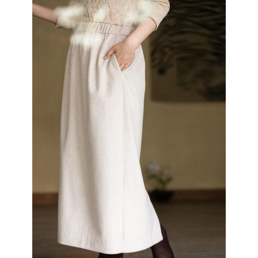 牧衣游原创 羊毛羊绒混纺毛呢半裙冬保暖厚实百搭直筒半身裙 壹素 商品图1