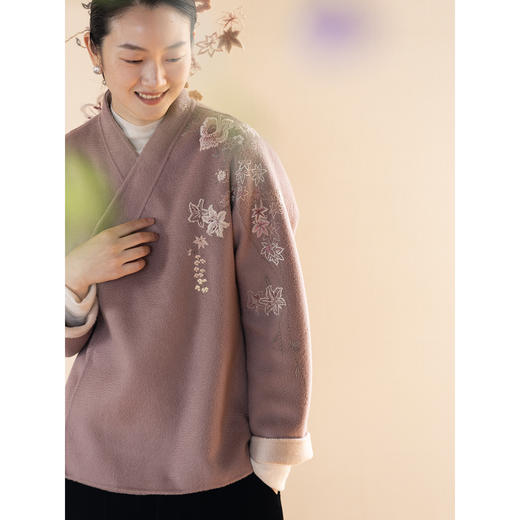 牧衣游原创 水波纹重工手绣双面呢短外套冬蓬松保暖毛呢外套 澜舟 商品图1