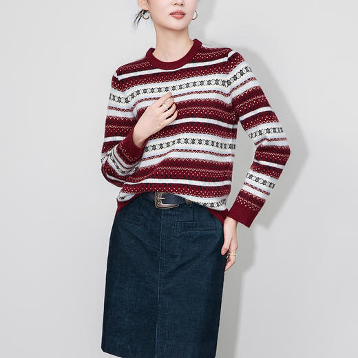 「高货wl」全新升级【铂金会员220/天猫289/差价69】(01706)洛诗琳立体提花羊毛上衣2025秋冬复古拼色宽松针织上衣 商品图0