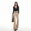 罗蒙秋冬女士牛仔裤美式低腰卡其色微喇显瘦百搭阔腿显瘦修身微喇长裤 商品缩略图2