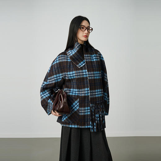 NEELLY纳俪商场同款冬季新款时尚格纹毛呢外套女设计感百搭大衣N25104N04406 商品图1